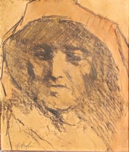 Disegno testa di vecchia firma illeggibile cm. 23 x 27 con cornice cm. 33 x 37